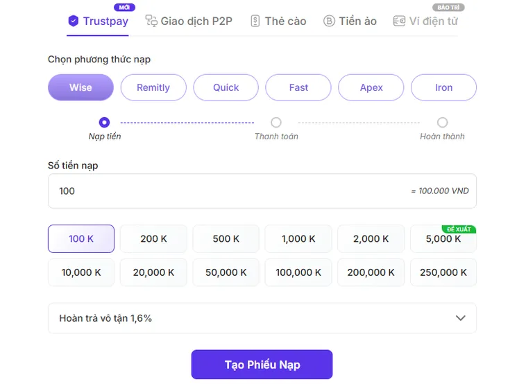 Nạp Tiền Bin88 Hướng Dẫn Các Phương Thức Thanh Toán Nhanh Chóng Và An Toàn Tuyệt Đối